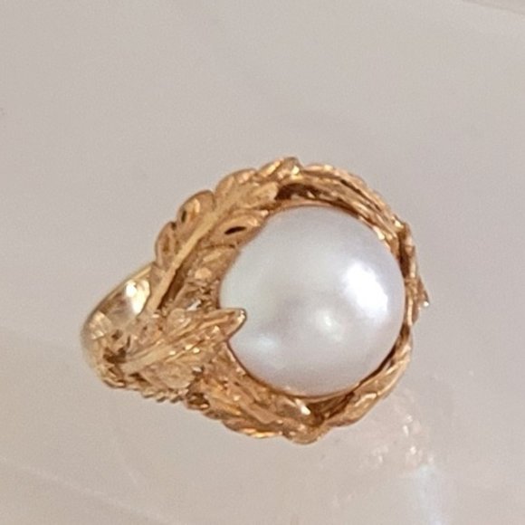 18k Gold 12mm Cultured MABE PEARL Arte d'Oro Ring Italy - Picture 4 of 4